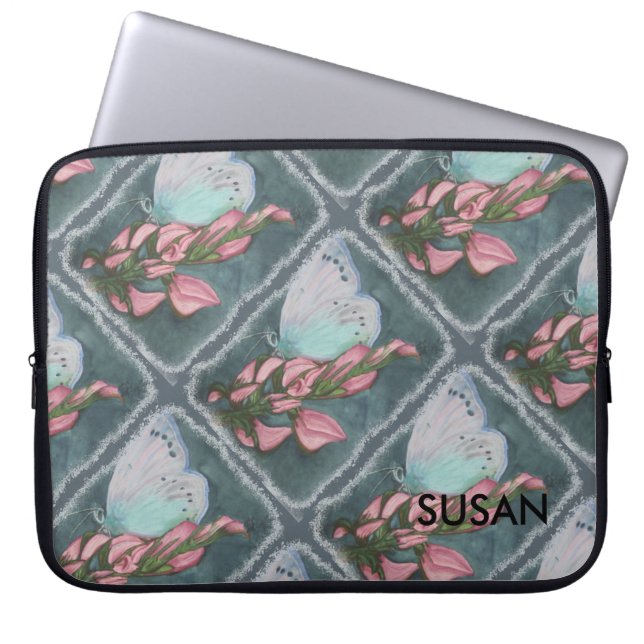 PROTECTION POUR ORDINATEUR PORTABLE ROSE ET BLEU BOUTTERFÉ (Devant)