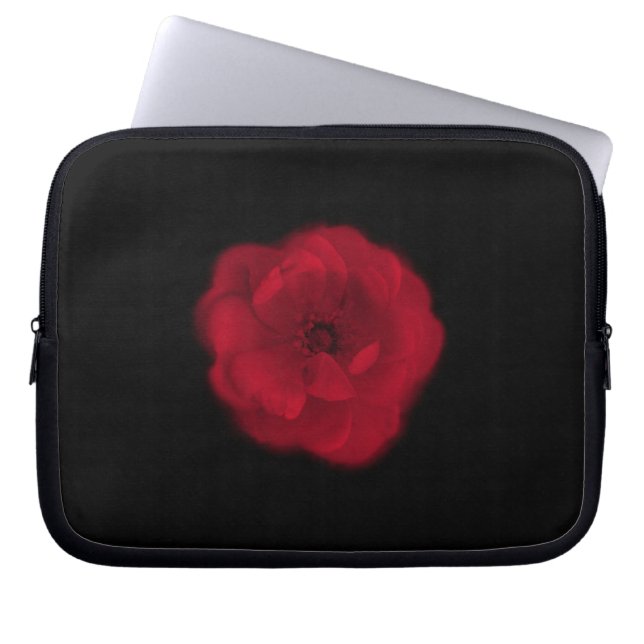 Protection Pour Ordinateur Portable Rose rouge. Fond noir (Devant)