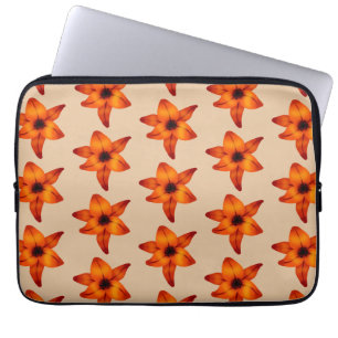 Protection Pour Ordinateur Portable Rouge - fleurs oranges de lis, sur la couleur