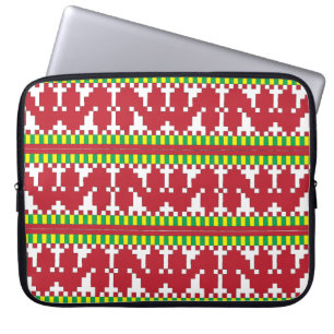 Protection Pour Ordinateur Portable Rucava Art populaire rouge et blanc motif géométri