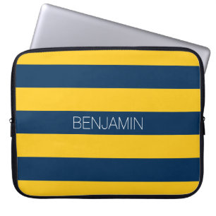 Protection Pour Ordinateur Portable Rugby bleu marine et jaune Nom personnalisé