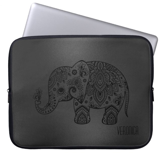 Protection Pour Ordinateur Portable Shiny Black Moer Arrière - plan Black Paisley Elep (Devant)