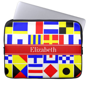 Protection Pour Ordinateur Portable Signal Nautique Coloré Drapeaux Nom Rouge Monogram