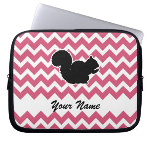 Protection Pour Ordinateur Portable Silhouette d'écureuil avec Motif Chevron rose