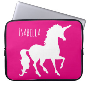 Protection Pour Ordinateur Portable Silhouette magenta de licorne de roses indien