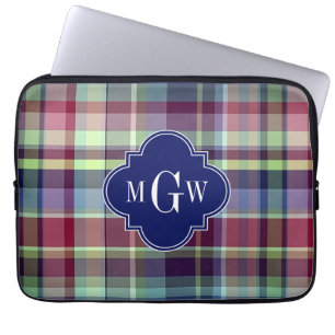 Protection Pour Ordinateur Portable Sky Blue Navy Bourgogne Whats Preppy Madras Monogr