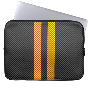 Protection Pour Ordinateur Portable Sporty Yellow Racing Stripes Carbon Fiber Style