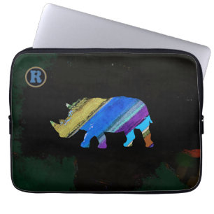 Protection Pour Ordinateur Portable stripes rhino art animal