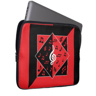 Protection Pour Ordinateur Portable Stylish Art déco Music Notes Red White