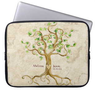 Protection Pour Ordinateur Portable Swirl Tree Roots Antiqued Personalized Names Heart