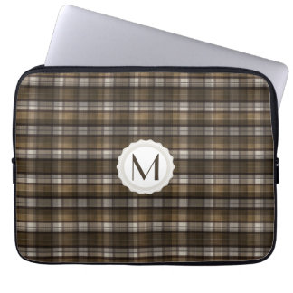 Protection Pour Ordinateur Portable Tan et monogramme personnalisé par plaid Brown