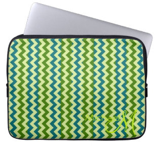 Protection Pour Ordinateur Portable Tendance Vert Chevron Zigzag personnalisé Monogram
