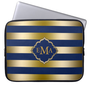 Protection Pour Ordinateur Portable Tons or monogramme et Motif Dak Blue Stripes