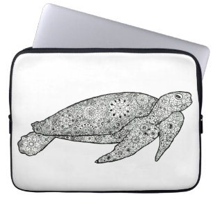 Protection Pour Ordinateur Portable Tortue de mer florale Artsy illustrée par main
