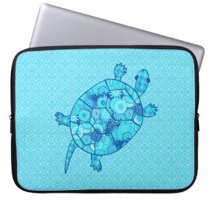 Protection Pour Ordinateur Portable Tortue tourbée fractale - cobalt et bleu turquoise
