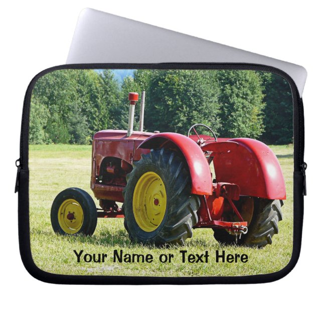 Protection Pour Ordinateur Portable Tracteur rouge et jaune antique dans le domaine (Devant)