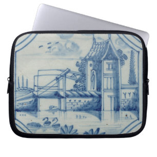Protection Pour Ordinateur Portable Tuile de Delft montrant un pont-levis au-dessus
