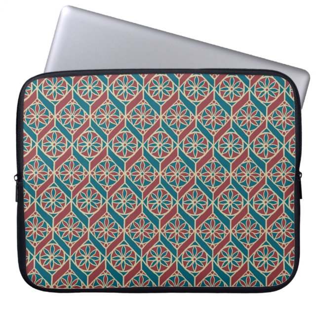Protection Pour Ordinateur Portable Turquoise, Maroon, Beige Ethnic Floral (Devant)