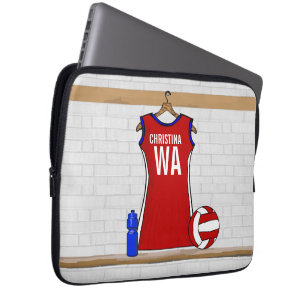 Protection Pour Ordinateur Portable Uniforme de Custom Netball Red with Blue and White