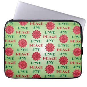 Protection Pour Ordinateur Portable Vert moderne et rouge Amour, Paix, Joie citation