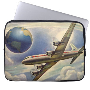 Protection Pour Ordinateur Portable Vintage Airplane Flying Around the World in Clouds