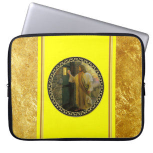 Protection Pour Ordinateur Portable Visite à l'aube Jésus frappant à une porte rustiqu