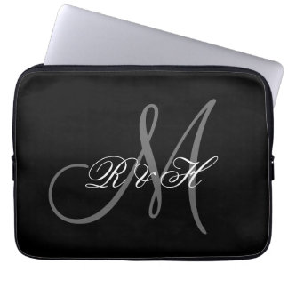 PROTECTION POUR ORDINATEUR PORTABLE VOS INITIALES MONOGRAMMES | SIMPLE BLACK GRAY
