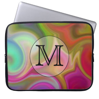 Protection Pour Ordinateur Portable Votre lettre, remous colorés et monogramme fait