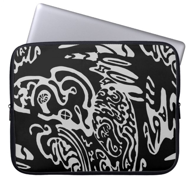 Protection Pour Ordinateur Portable "Wave Creature" B&W Art abstrait (Devant)