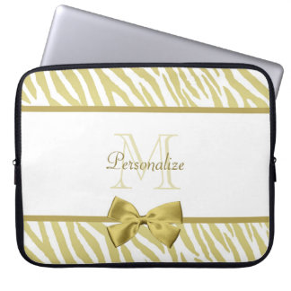 Protection Pour Ordinateur Portable Zèbre blanc et or glamour Imprimer avec nom