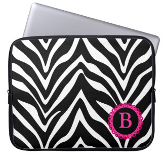 Protection Pour Ordinateur Portable Zèbre et monogramme rose de dentelle