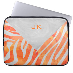 Protection Pour Ordinateur Portable Zèbre Monogramme Orange et Blanc