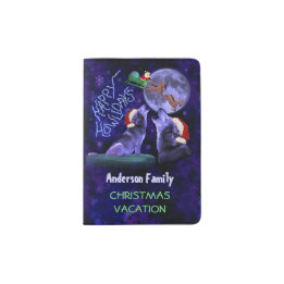 Protège-passeport Funny Christmas Wolf Pun Howlidays Vacances en fam