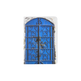 Protège-passeport Porte en acier bleu