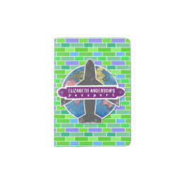Protège-passeport Sticker Voyage Avion Rétro Briques vertes Personna