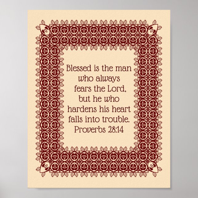 Proverbes 28:14 Écriture Biblique 2 Affiche Décoré (Devant)