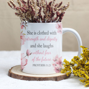 Proverbes 31:25 Femme juste Aquarelle rose Mug