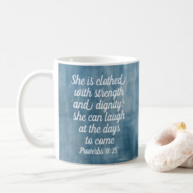 Proverbes 31:25 Mug Verset Biblique Inspirant  (Avec donut)