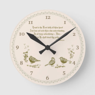 Proverbes 3:5-6 Horloge murale avec oiseaux, Fleur