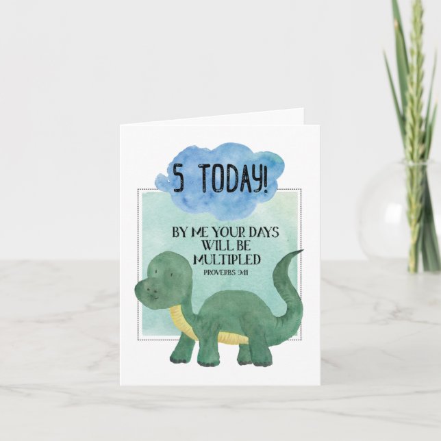 Proverbes 9:11 Bonne carte de dinosaure du 5e anni (Devant)