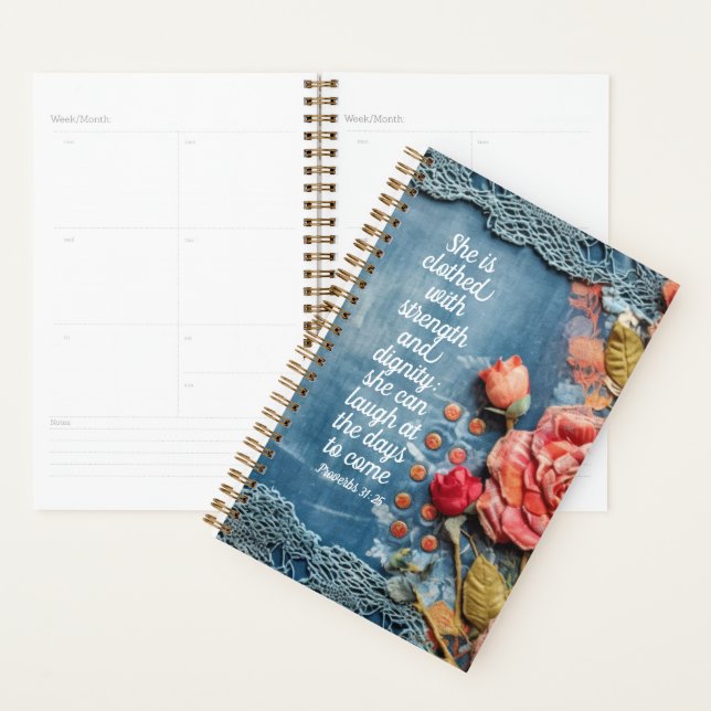 Proverbs 31:25 Planner Inspiring Bible Verse (Devant avec enveloppe)