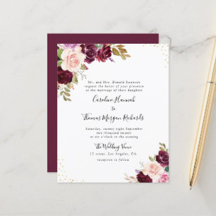 prune faire-part de mariage fleurie pourpre