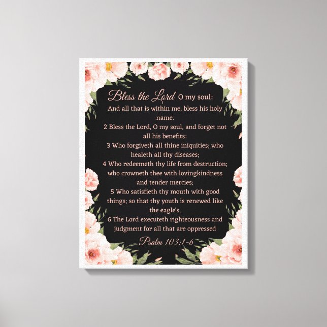 Psaume 103:1-6 Toile d'art mural - Black Floral Pr (Recto)