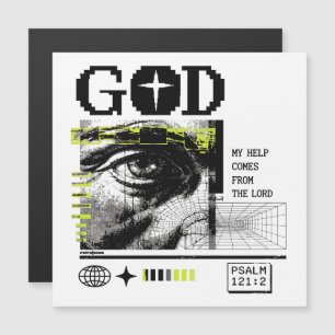 Psaume 121:2 Neon Lime Œil de Dieu CRT Glitch Art