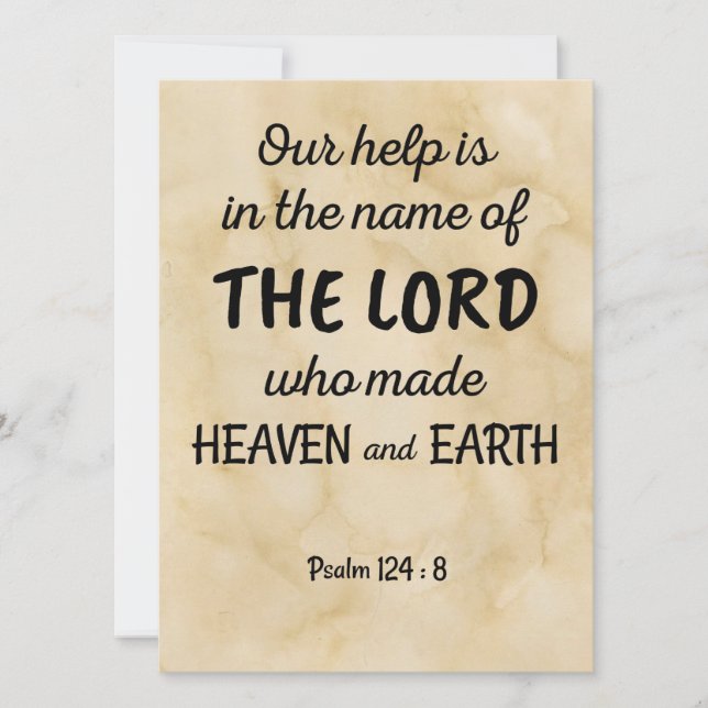 Psaume 124:8 sur une carte de voeux de style bible (Devant)