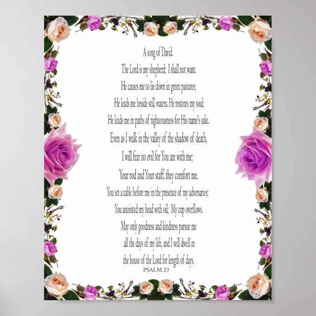 Psaume 23, Papier affiche à bordure florale violet (Devant)