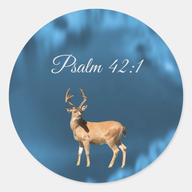 Psaume 42:1 Autocollant rond Écriture Cerf (Devant)