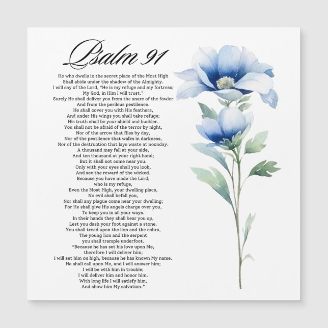 Psaume 91 Aquarelle Fleur Bleue Écritures Biblique (Devant)
