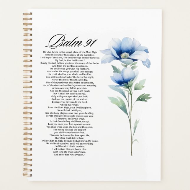 Psaume 91 Aquarelle Fleur Bleue Écritures Biblique (Devant)