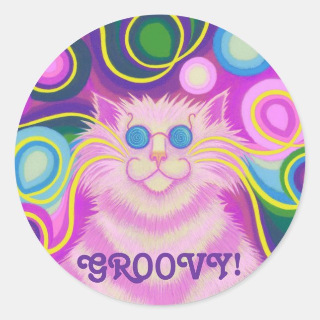 Psy-cat-delic Pink 'Super' autocollant rond (Devant)